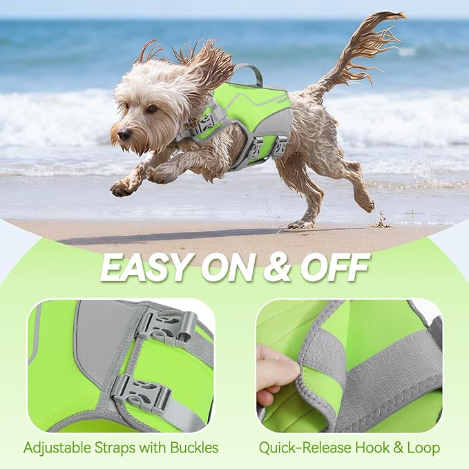 VIVAGLORY Neoprene Dog Life Vest, Dog Life Jacket for Swimming & Boating, Lightweight & Buoyancy for Puppy Doggy, Swimming Vest with Handle, M, Bright Yellow