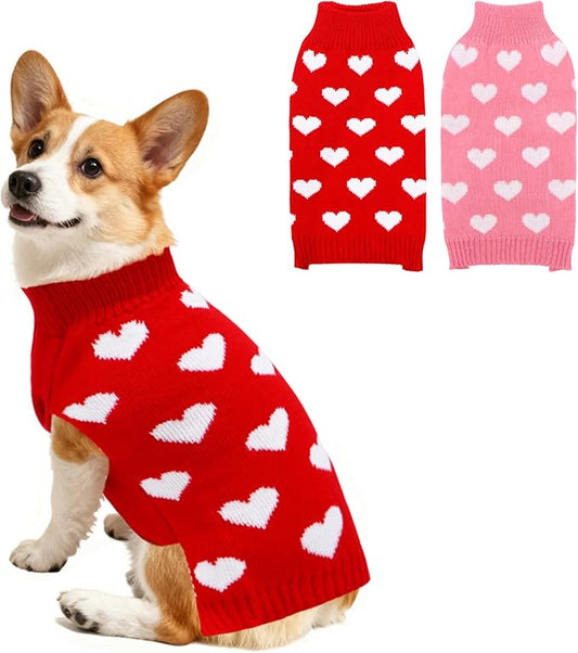 2 Pack Valentines Dog Sweater, Knit Pet Small Dog Sweater Holiday Valentine’s Day Outfit Clothes for Small Medium Large Dogs Pets (Red & Pink, X-Large)