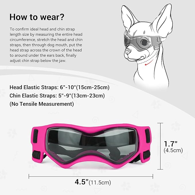 Enjoying Dog Sunglasses Small Breed, Dog Goggles UV Protection, Cycling Eye Protection for Small Dogs, Outdoors Breathable Windproof Dustproof Anti-Fog, Adjustable Straps, Cool Pink