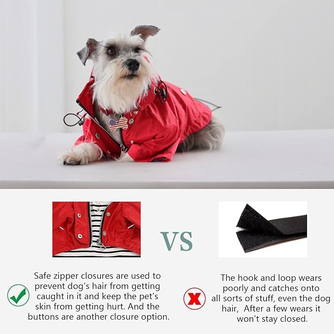 Morezi Dog Zip Up Raincoat with Reflective Buttons, Rain/Water Resistant, Adjustable Drawstring, Removable Hood, Raincoats with Legs 8lbs to 80lbs Available - Pink - M