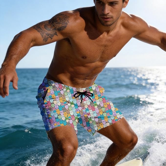 Mens Swim Trunks with Compression Liner Quick Dry Zipper Pocket Bathing