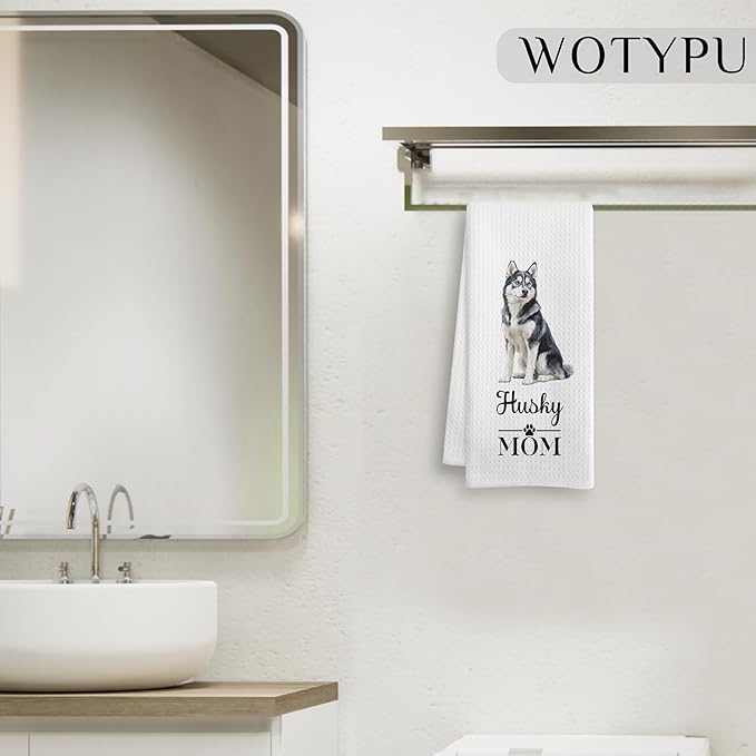 Husky Mom Gifts Kitchen Towels, Gifts for Husky Lovers Dish Tea Towels, Dog Mom Owner Gift Decorative Hand Towel for Bathroom, 16x24 Inch