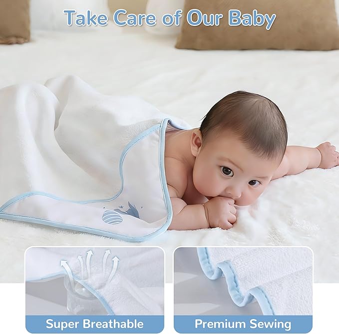 Viviland 6 Pcs Hooded Baby Towels and Washcloths Set, Super Gentle Bath Towels for Newborn Face & Body, Absorbent Wash Cloth for Infants Boys, Blue-Elephant Pattern, 28 x 28 inch