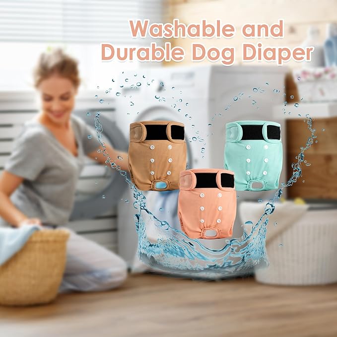3Pack Reusable Female Dog Diapers, Washable Diaper for Doggie,Highly Absorbent Dog Diaper,Adjustable Leakproof Puppy Diapers Skirt for Heat,Incontinence,Period Doggy Nappies S