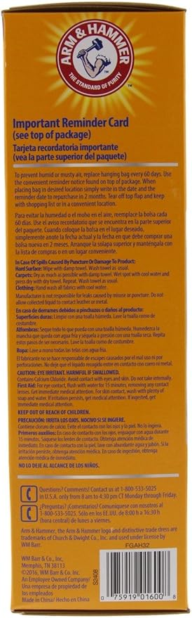Arm & Hammer Moisture Absorber & Odor Eliminator 16oz Hanging Bag, 3 Pack (6 Bags Total) – Eliminates Musty Odors & Freshens Air for Closets, Laundry Rooms, Mud Rooms