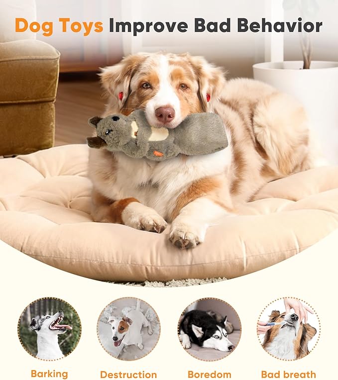 Petbobi Squeaky Dog Toy – Interactive Plush Squirrel Enrichment Toy with Treat-Hiding Pockets & Slow Feeder Puzzle for Small & Medium Dogs | Keeps Dogs Busy, Relieves Boredom & Anxiety