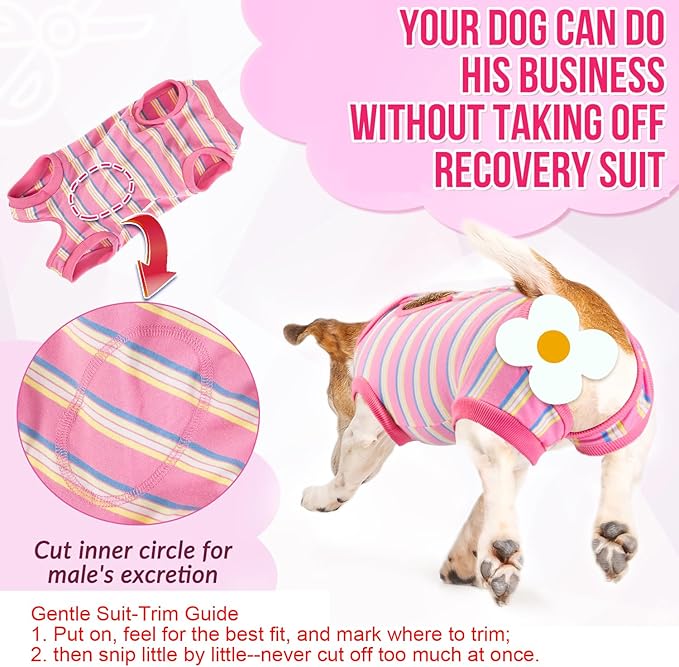 Lukovee Recovery Suit for Dogs, Onesie Surgery Recovery Suit for Female Male Dogs, Abdominal Wounds Cone E-Collar Alternative Prevent Licking Spay Recovery Suit (Pink Stripes,XL)