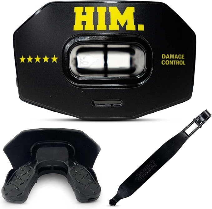 DAMAGE CONTROL Youth Football Mouth Guard – Breathable No Boil Mouthpiece, Protects Lips & Teeth, Works with Braces, Includes Helmet Strap – Sports Gear & Accessories (Him)