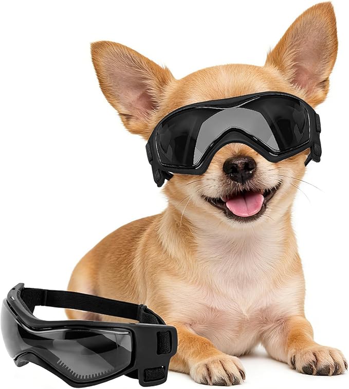 XS Dog Goggles for Extra Small Breed UV/Wind/Dust Protection Chihuahua Sunglasses with Adjustable Strap - Black