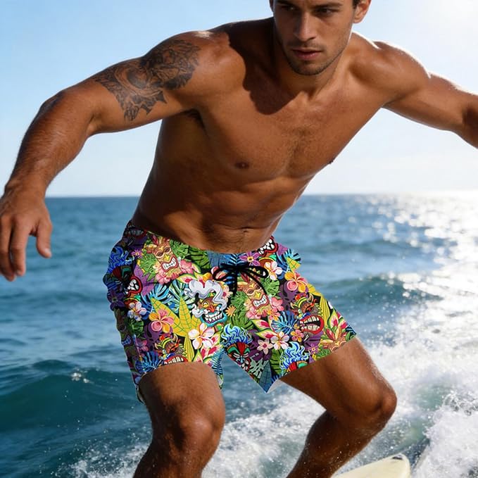 Mens Swim Trunks with Compression Liner Quick Dry Zipper Pocket Bathing