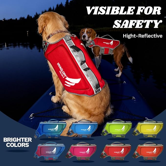 VIVAGLORY High Buoyancy Dog Life Vest, Swimming Vest with Handle, Dog Life Jacket for Swimming & Boating, Buoyancy for Puppy Doggy, XL, Red