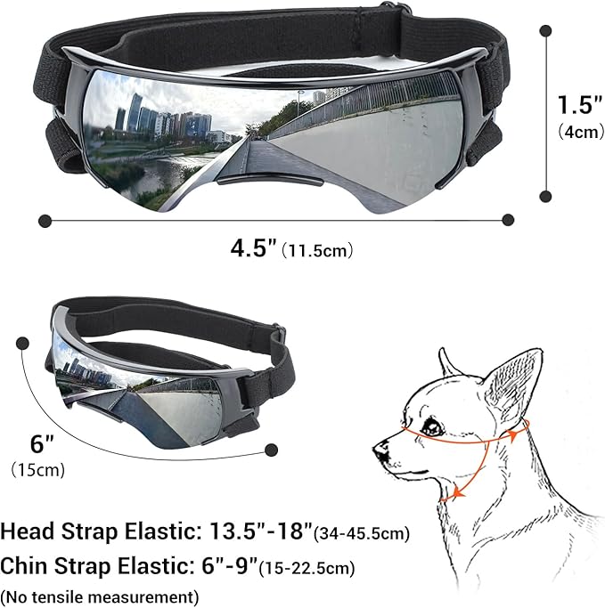 Dog Goggles for Small Dog Doggy Goggles with Adjustable Straps Anti-UV Doggie Sunglasses Windproof Eye Protection Pet Sunglasses to Small Breed, Silver