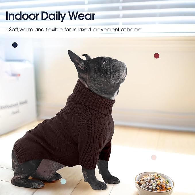 IECOii Extra Large Dog Sweater 4XL,Thermal Warm Dog Sweaters for Giant Breed Dogs,Turtleneck Knitted Knitwear for Pet Winter,Stretchy&Easy On Doggy Sweatshirt for Doberman,Great Dane(Brown,XXXXL)