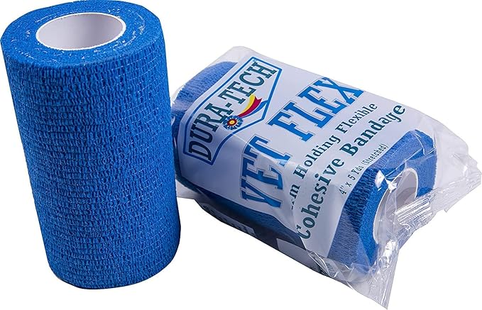 Dura-Tech Vet Flex Blue Bandage First Aid Wrap | for Horses, Dogs and Others | Self-Adhesive Cohesive Tape | 4” Wide and 5 Yards of Length | Package of 18 Rolls