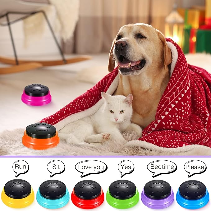 8 Pack Voice Recording Button, Recordable Dog Buttons for Communication Dog Talking Buttons Pet Training Buzzers for Dogs Cats, 30 Second Record and Playback, Christmas Funny Gift for Friend, 8 Colors