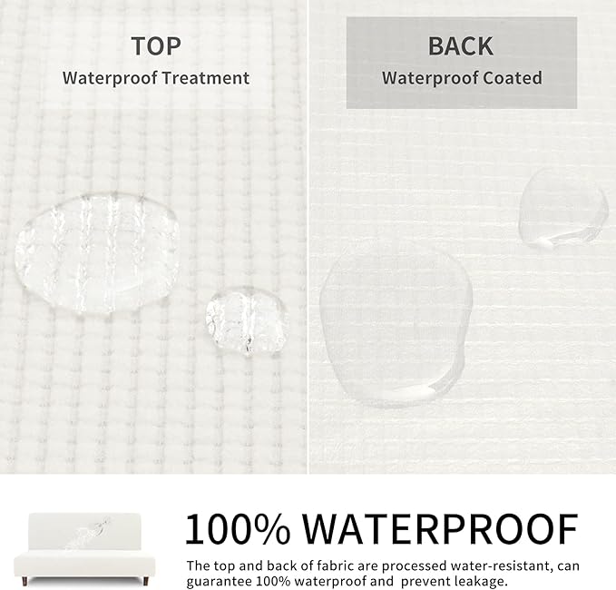 Easy-Going 100% Waterproof Futon Cover, Dual Waterproof Couch Cover for Futon, Stretch Jacquard Sofa Cover, Leakproof Furniture Protector for Kids, Pets, Dog and Cat (Medium, Cream)