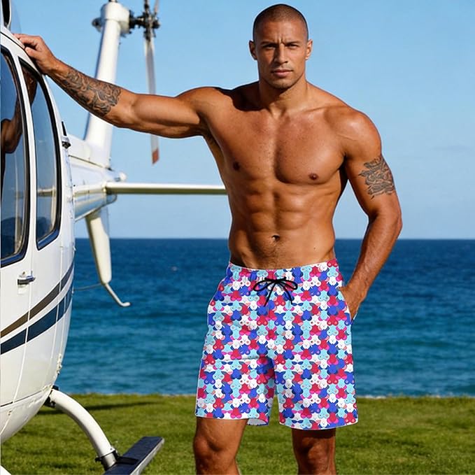 Mens Swim Trunks with Compression Liner Quick Dry Zipper Pocket Bathing