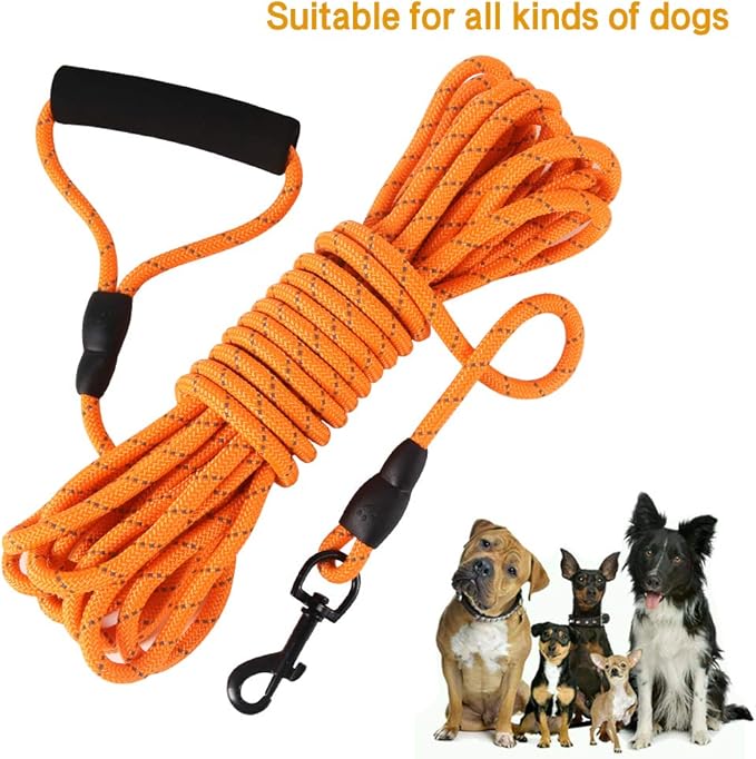 Vivifying Long Dog Leash, 32ft Reflective Dog Training Leash for Outside and Yard, Floating Long Line Lead with Soft Handle for Camping, Hiking, Swimming, Beach and Lake (Orange)