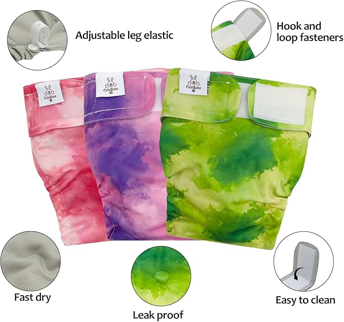 CuteBone Washable Dog Diapers Female No Tail Hole 3 Pack Reusable Doggie Period Training Pants for Docked-Tail Frenchie French Bulldog Boston Terrier Without Tail WWD32S