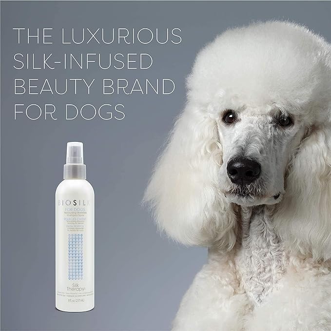 BioSilk for Dogs Silk Therapy Deep Moisture Waterless Shampoo Spray - Waterless Dog Shampoo Spray for All Dogs and Puppies - 8 Fl Ounces, Pack of 2