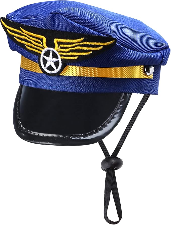 Yewong 3-Piece Pet Captain Costume Accessory Set - Dog & Cat Pilot Hat, Formal Necktie & Collar - Fancy Dress & Halloween Party (Set-B)