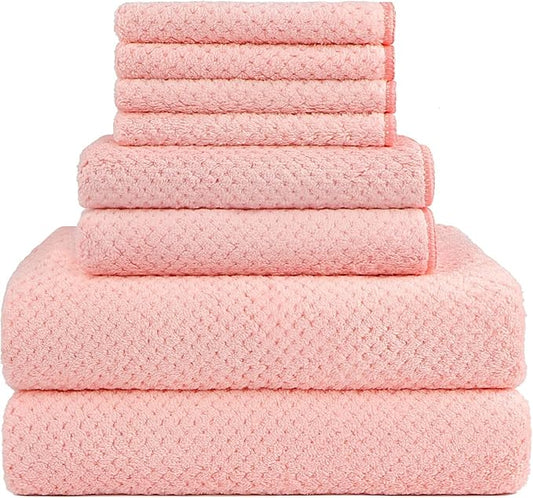 HOMEXCEL 8 Piece Bath Towel Set, Microfiber Bathroom Towel - 2 Bath Towels, 2 Hand Towels, and 4 Wash Cloths, Super Soft, Highly Absorbent Towels for Bathroom, Gym, Hotel, and Spa, Pink