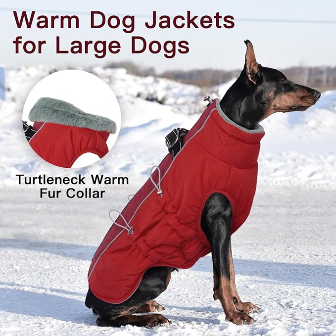 Medium Dog Coat - Warm Zip Up Snowsuit Dog Harness Vest, Reflective Water-Resistant Dog Jacket for Medium Dogs - Red