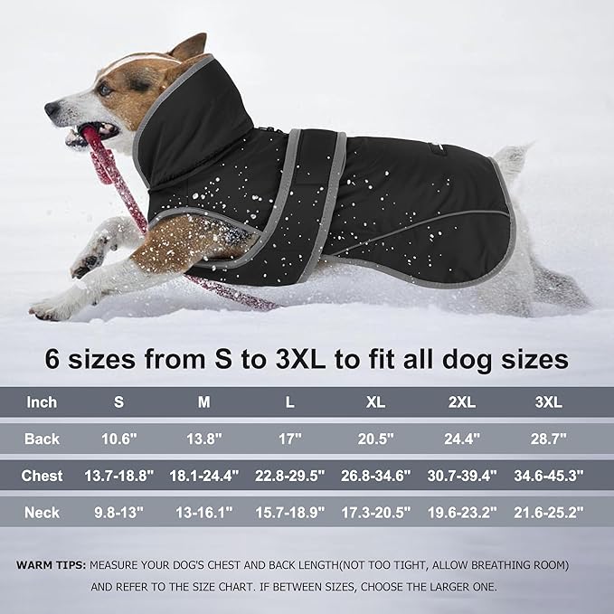 Dogcheer Dog Coat, Waterproof Dog Jacket Reflective Pet Winter Coat with Adjustable Hook & Loop, Christmas Puppy Fleece Jacket Warm Turtleneck Snowsuit for Small Medium Large Dogs - Black, L