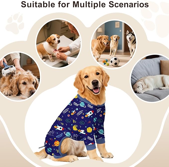 Bienbee Dog Pajamas, 4 Pack Dog Recovery Suit Shedding Suit Cute Soft Puppy Clothes Dogs Pjs Onesies Jammies Adjustable Breathable & Stretchy Clothes for Small Medium Large Dogs Girl Boy Puppy-3XL