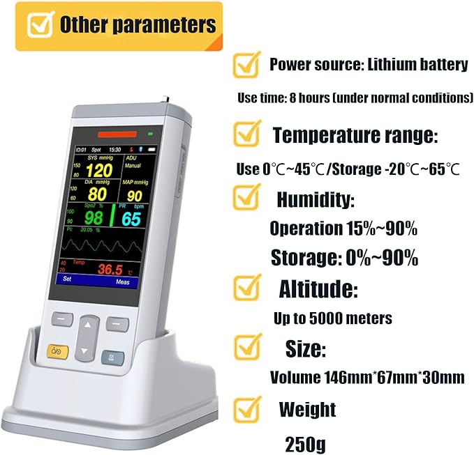 M3T Mini3.5” Handheld Vet Oximeter Monitor, SPO2/TEMP Function Veterinary,forDog, cat, Horse Pets