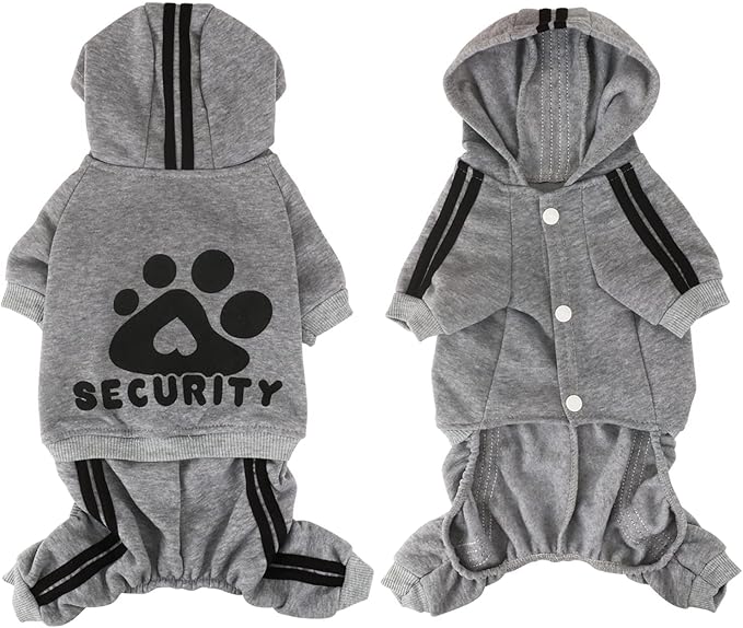 Dog Hoodie Security Clothes 4 Legs Jumpsuit Sweatshirt Soft & Warm Dog Outfit Pullover Dog Winter Clothes Sweater for Small Medium Large Dogs (Gray, X-Small)