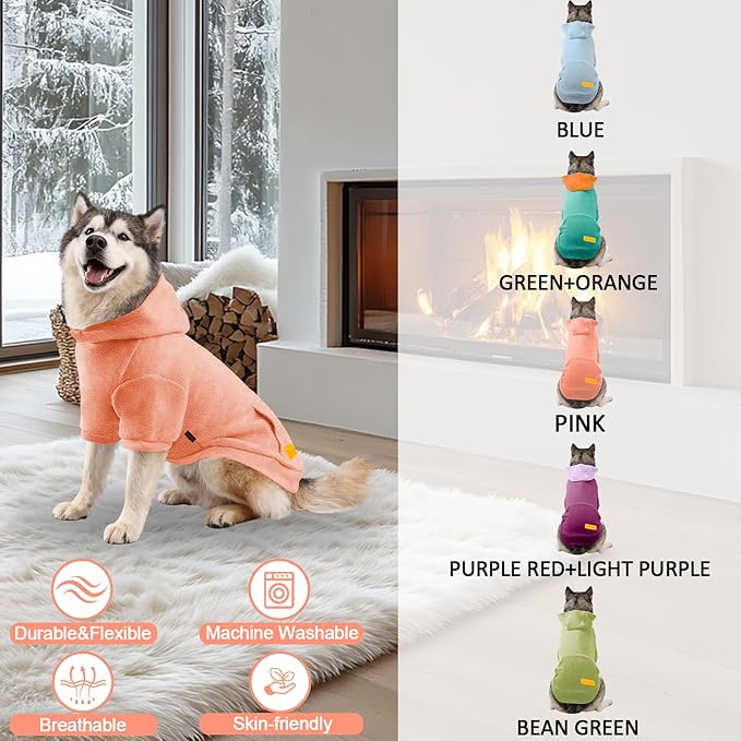Basic Dog Hoodie Sweatshirts, Pet Clothes Hoodies, Granular Velvet, Sweater with Hat and Leash Hole, Soft Velvet Outfit Coat for Small Medium Large Dogs, Pink (XX-Large)