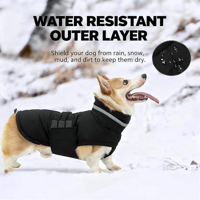 Mklhgty Waterproof Dog Coat for Small Dogs, Warm Dog Winter Jacket, Reflective Windproof Turtleneck Dog Cold Weather Coats with Adjustable Hook & Loop - Black - S