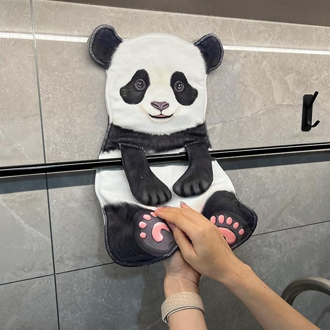 Panda Funny Hand Towels for Bathroom Kitchen Decor Animal Towel Decorative Hanging Washcloths Face Towels Super Absorbent Soft Housewarming Funny Gifts Dog Lovers for Women (Panda)