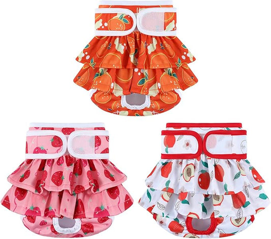 Female Dog Diapers (3 Pack) - Washable, Reusable for Heat, Incontinence, Excitable Urination - Puppy Diapers, Size S