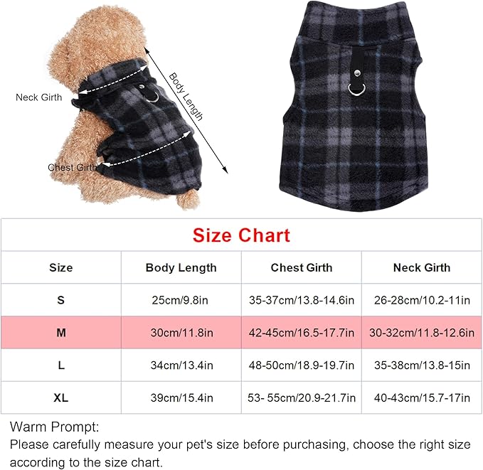 Rbenxia 4 Pieces Buffalo Plaid Dog Sweaters with Leash Ring Soft Fleece Vest Warm Dogs Pullover Jacket Dogs Clothes Winter Dog Outfits for Small Puppy Cat Pets (Medium)