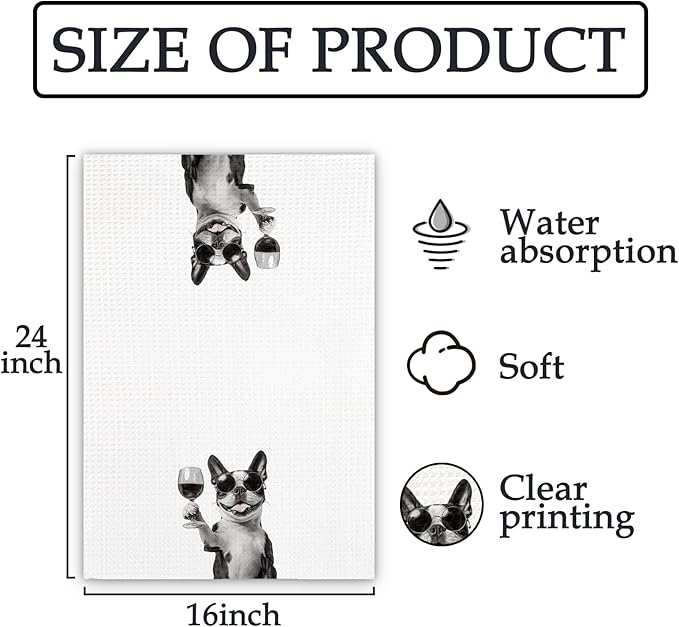 Boston Terrier Gifts Wine Dog Kitchen Towels, Gifts for Boston Terrier Dog Wine Lovers Decorative Hand Dish Towel for Kitchen Home Bar,Funny BostonTerrier Dogs Home Bar Kitchens Decor(16x24Inch)
