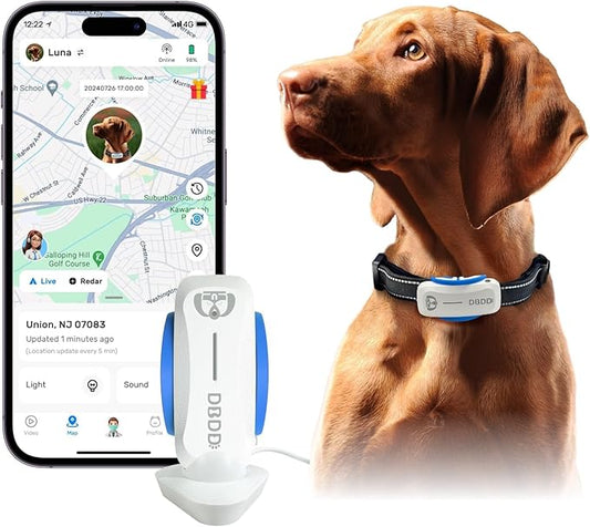AI GPS Tracker for Dogs (30lbs+), Real Time Location and AI Vet Health Management, Electronic Fence, Waterproof, iOS and Android Universal (D5-White)