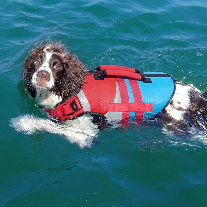 Kuoser Dog Life Jacket with Rescue Handle, High Flotation Dogs Swim Vest with Reflective Strips,Adjustable Dog Life Vest for Swimming, Boating, Pool&Beach, Doggy Lifejacket for Small Medium Large Dogs