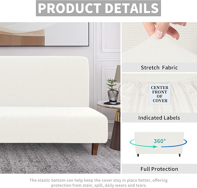 Easy-Going 100% Waterproof Futon Cover, Dual Waterproof Couch Cover for Futon, Stretch Jacquard Sofa Cover, Leakproof Furniture Protector for Kids, Pets, Dog and Cat (Medium, Cream)