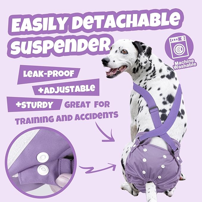 Pet Soft Dog Diapers Female with Suspenders, 3 Pack Reusable Female Dog Diapers for Heat, Dog Period Panties for Doggie in Cycle(Large, Pinkycolor)