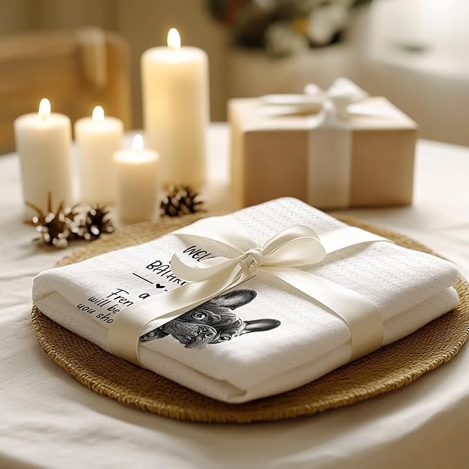 Cabana Bro Funny French Bulldog Bathroom Hand Towels, Frenchie Gifts for Women Men, Dog Lover Gifts, Welcome to The Bathroom Decorative Hand Towels for Bath Room Washroom, 16x24 Inch Set of 2