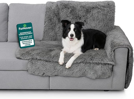 Furhaven Corner Cushion Seat Cover for Dogs & Cats, Washable, For Couches, Sectional Sofas, & L Shaped Couches - Snuggle Spot Shaggy Long Faux Fur Corner Throw - Gray, One Size