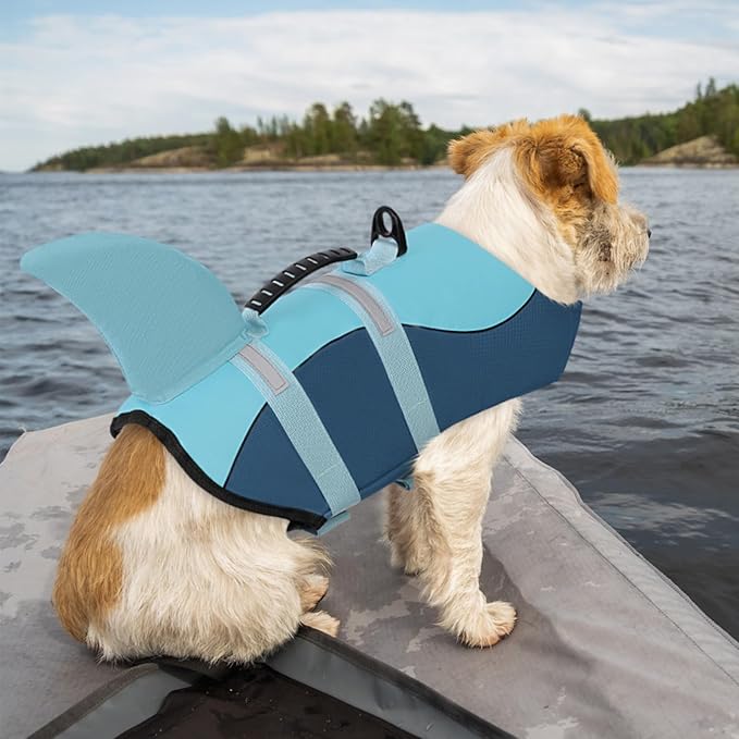 Queenmore Dog Life Jacket High Flotation, Reflective Dog Life Vest for Swimming, Adjustable Dogs Life Preserver Rescue Handle Spring Summer Pool for Small, Medium, Large Dogs (Ocean Blue,XXL)