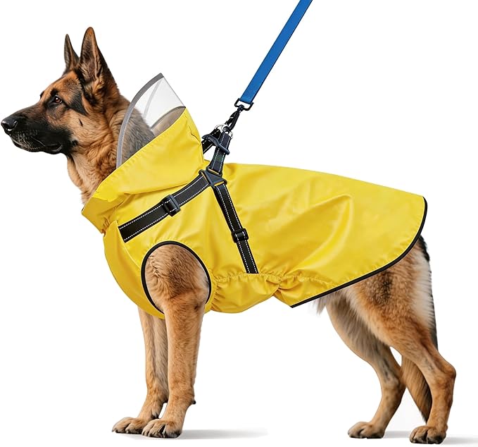 Dog Raincoat: Dog Rain Jacket with Reflective Harness & Removable Hood | Waterproof Dogs Rain Coat Poncho for Large Medium Small Dogs Puppies (Yellow - XXL)
