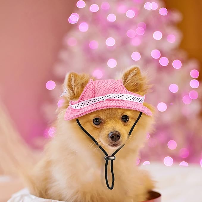 Frienda 2 Pcs Dog Hat Pet Sun Visor Hat Pet Beach Princess Cap Sun Protection Cap Mesh Porous with Ear Holes and Chin Strap for Small Dogs Pug Chihuahua Shih Tzu Yorkshire Terriers