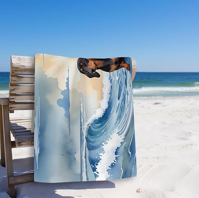 Dachshund Beach Towel, Weiner Dog Pool Towels, Watercolor Coastal Dachshund Sand Towel Large Bath Towels Gifts for Dachshund Lovers, Dachshund Gifts for Women, Weiner Dog Gifts, 29x60in