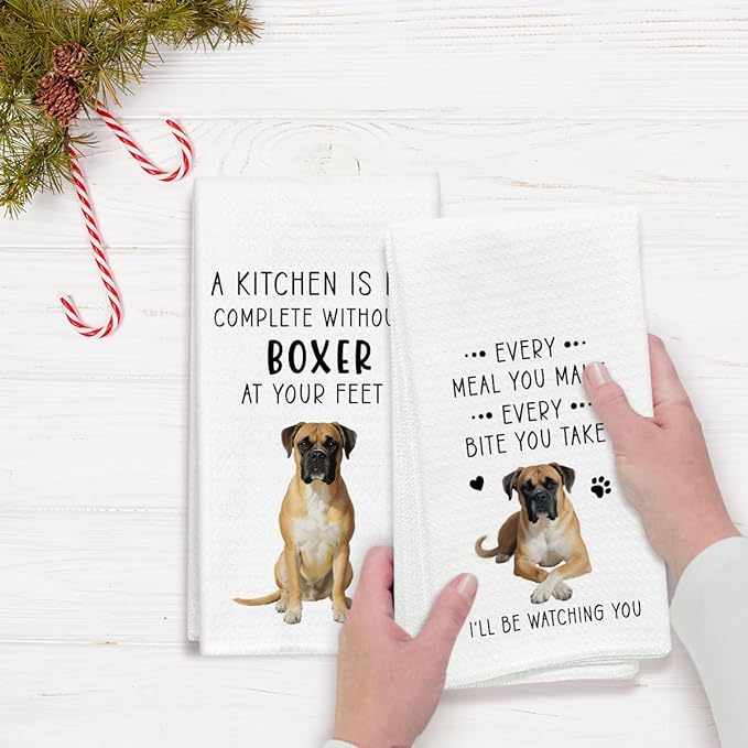 Funny Boxer Dog Dish Towels for Kitchen Sets of 2, Gifts for Boxer Dog Lover, Drying Cloth Tea Towel Hand Towels for Cooking Baking Bathroom Decor, 16 x 24 Inch -08