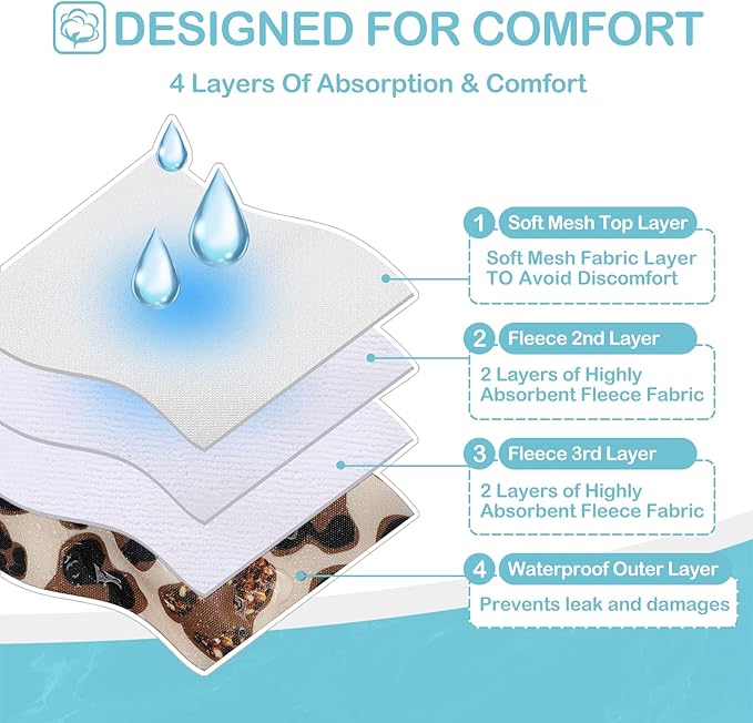 Avont 3 Pack Washable Female Dog Diapers, Premium Reusable Highly Absorbent Doggie Period Panties Durable Dog Diaper Cover -L Leopard Print