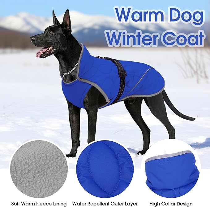IDOMIK Dog Winter Jacket, Adjustable Waterproof Dog Warm Coat with Fleece Lining, Turtleneck Windproof Cold Weather Coats for Winter, Reflective Warm Snow Jacket for Maltese Shih Tzu,Blue,S